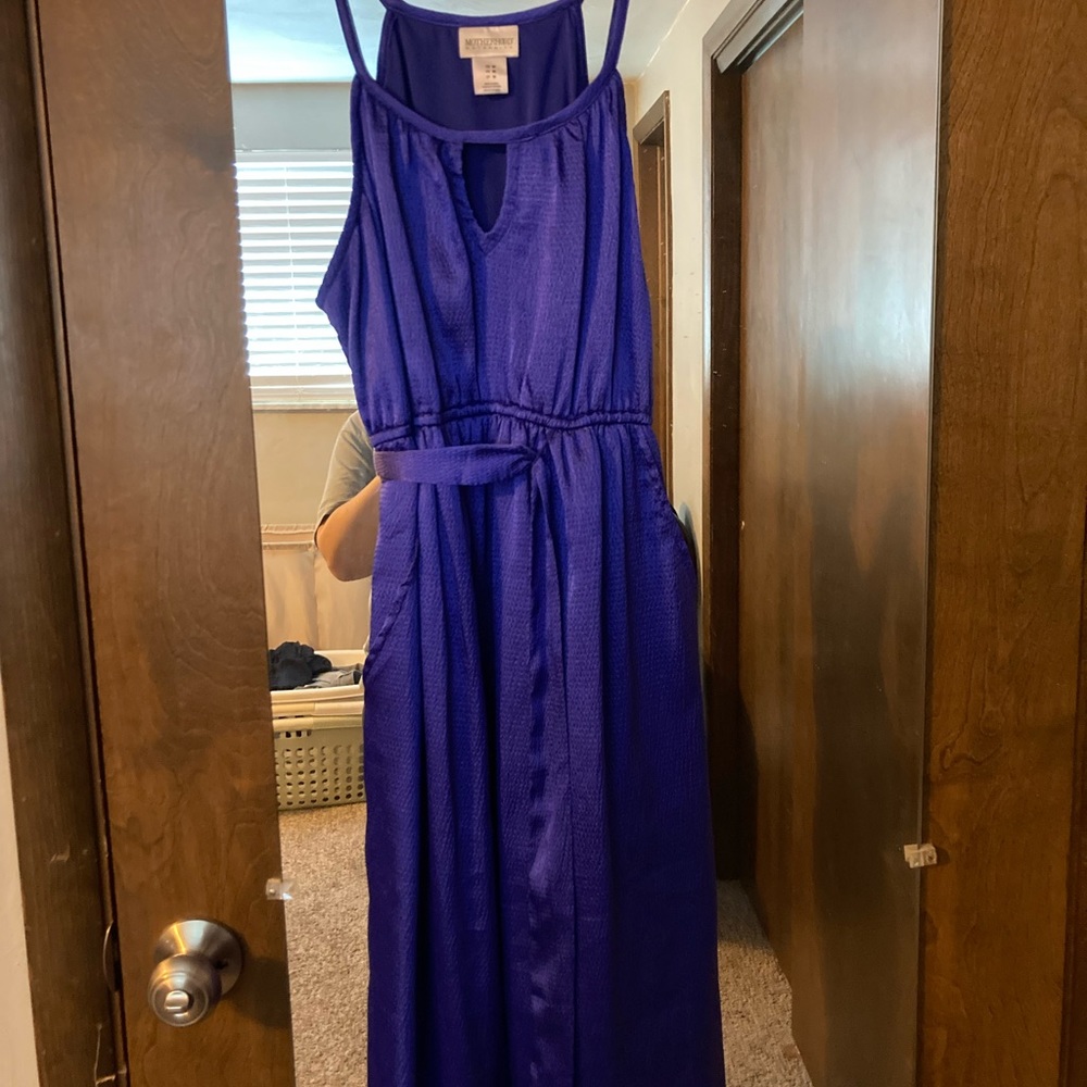 Maternity event dress, royal blue silky.
